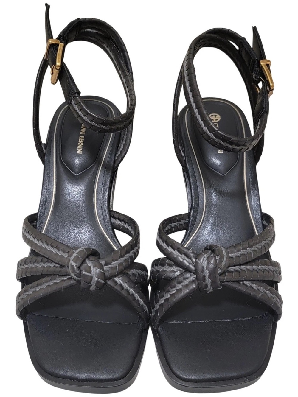Gianni Bini Black Braided Knot Strap Heeled Sandals